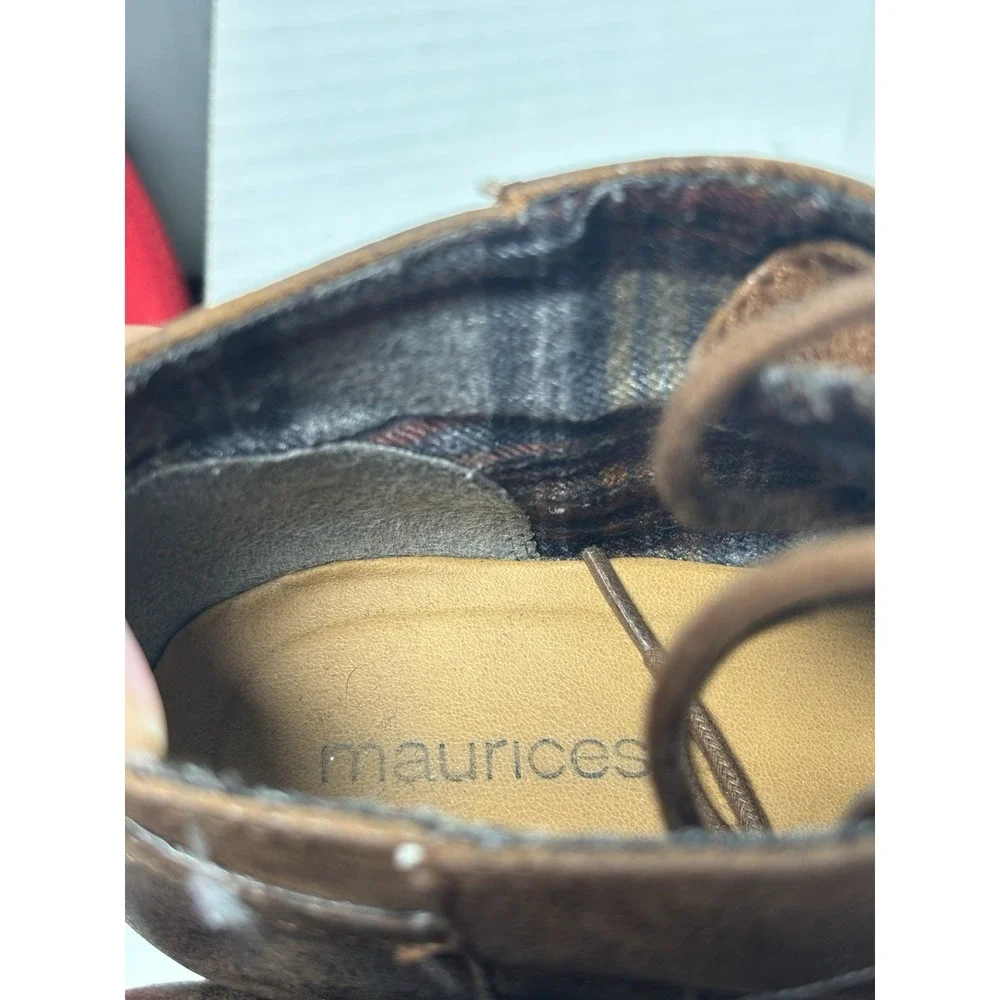Maurices Cheri Wedge Booties Brown Distressed Lace Up Ankle‎ Boots Women's 7.5